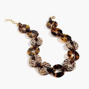 NWT J. Crew Oversized Tortoise Link Necklace W Cz Crystals